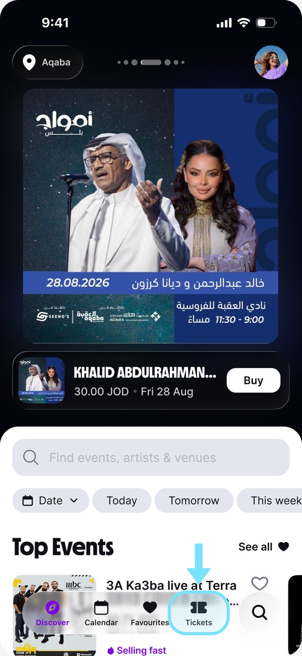 Platinumlist app home screen with the bottom tab bar