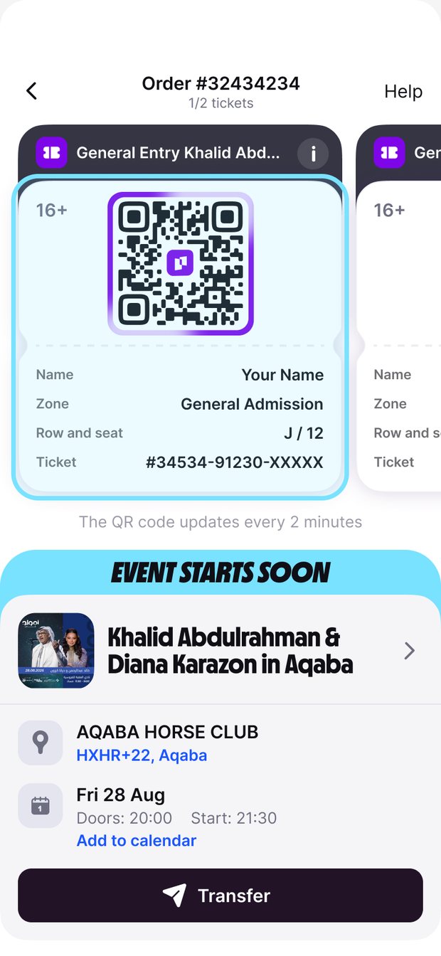 Entry pass with QR code in the Platinumlist app